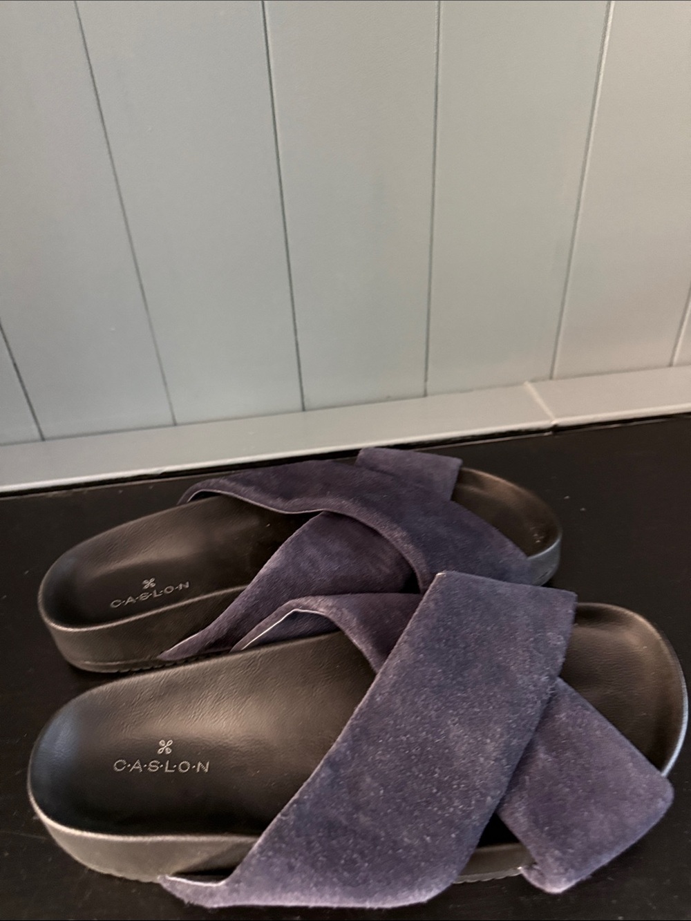 Caslon Navy Suede Crisscross Slide Sandals